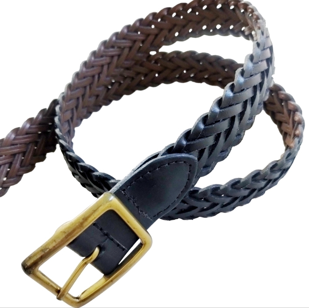 Men's Black‎ & Brown Reversible Leather Braided Weaved Casual Belt size 34